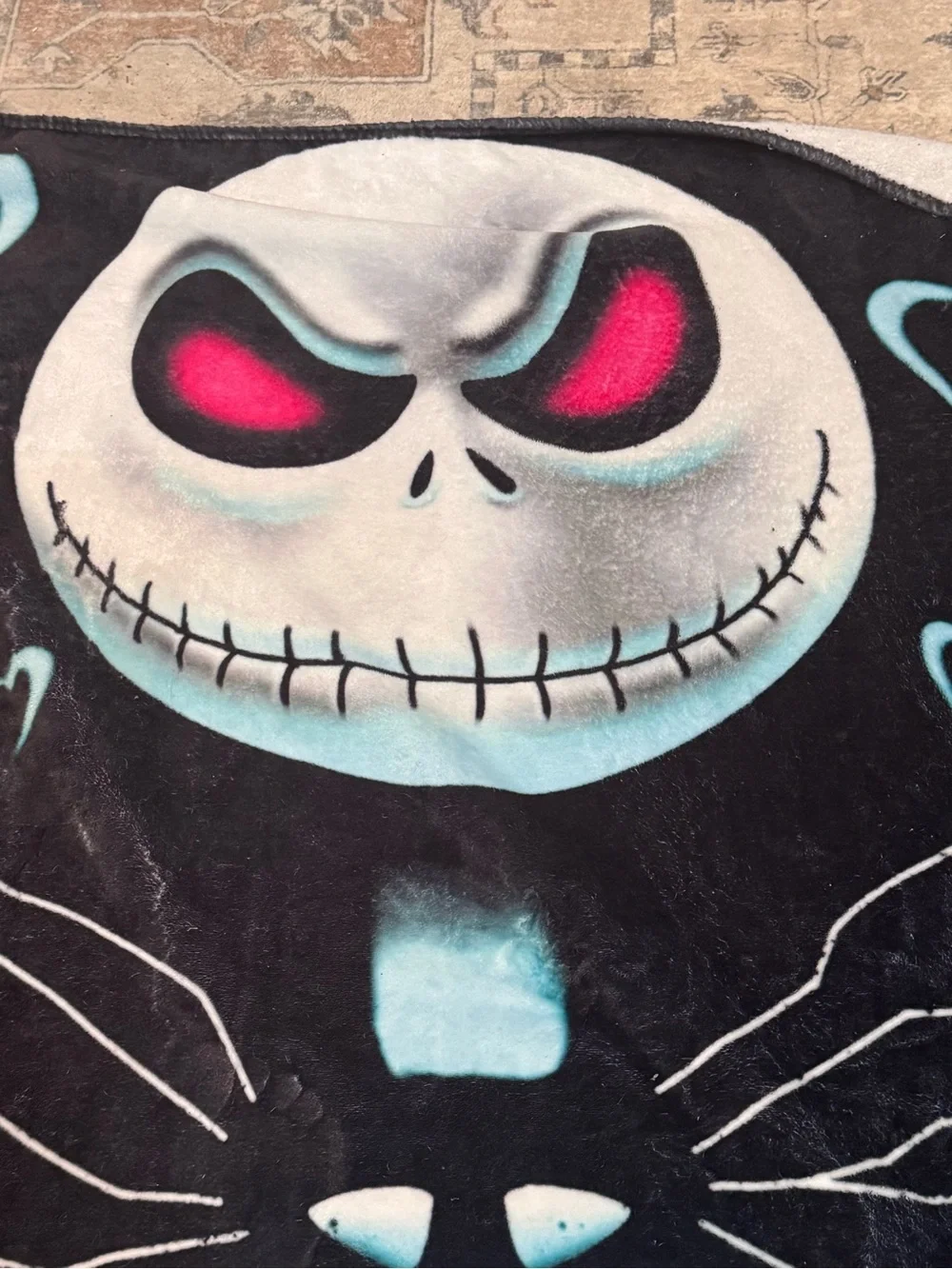 Nightmare Before Christmas Black Plush Throw with Pink and Light Blue